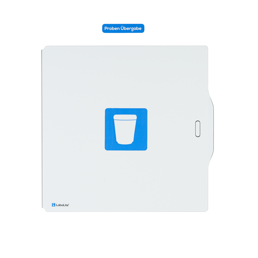 Labordurchreiche LaboLite® Frontansicht geschlossen Schriftzug und Piktogramm