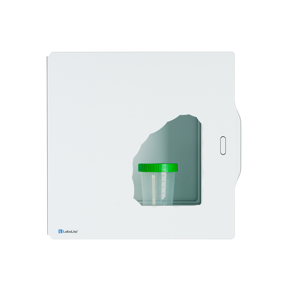 LaboLite Labordurchreiche Standardgröße mit eingesetztem Becher zur Darstellung der Größenverhältnisse